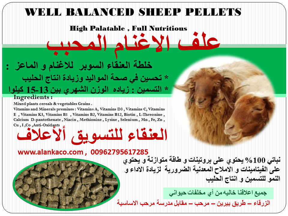 علف العنقاء المحبب اغنام و ماعز
لا تنسَ أنك شاهدت هذا الإعلان في عنكبوت
خلطة العنقاء السوبر...