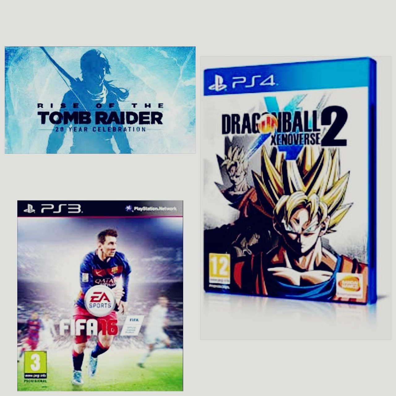 ثلاث سيديات ps4 للبيع بكج
لا تنسَ أنك شاهدت هذا الإعلان في عنكبوت
فيفا 2016
دراغون بول زد
تو...
