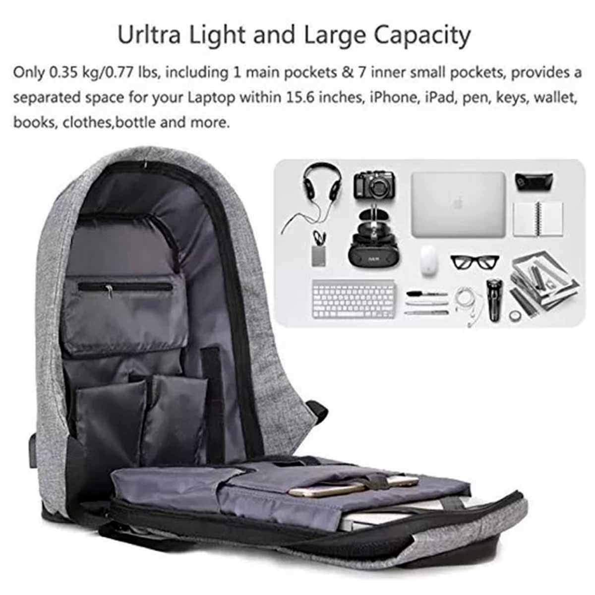 Laptop Bag كمبيوتر محمول وكابل شحن USB ومنفذ - حقيبة سفر مقاومة للماءبيع حقائب الظهر متعددت الجيوب حمل لاب توب حقيبة ظهر