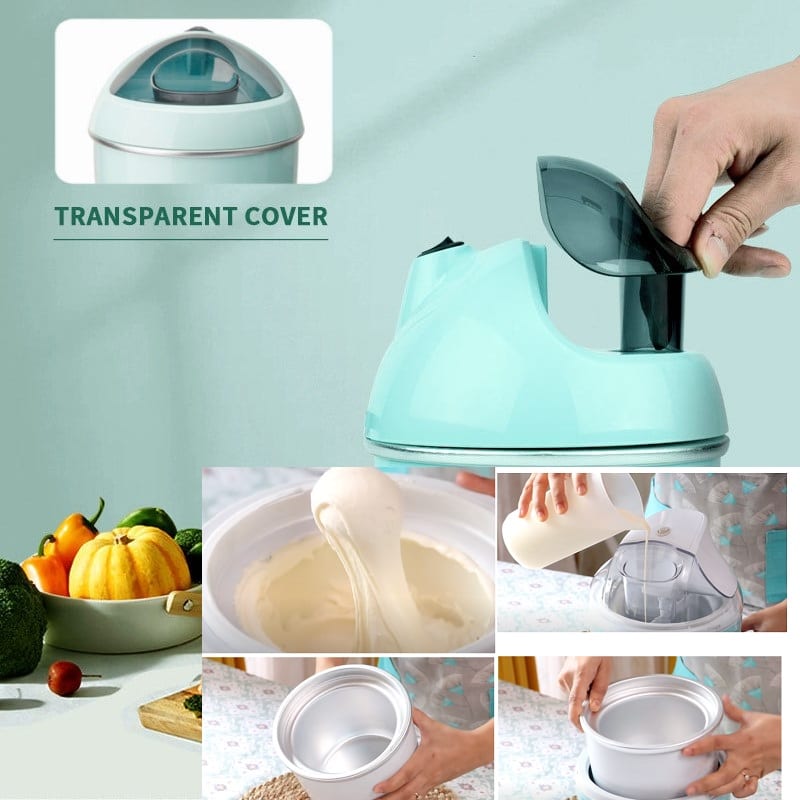 اصنع آيس كريم بنفسك في المنزل - صانع الزبادي والآيس كريم 2 في 1 الة صنع الحلوى المجمدة ماكينة الزبادي المجمد آلة الآيس كريم والزبادي