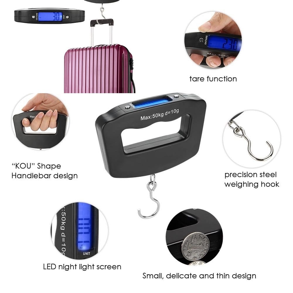 منتجات السفر - ميزان الحقائب Electronic Luggage Scale Hand Held طريقة وزن الشنط ميزان حقيبة السفر